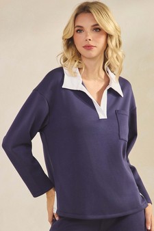 Women's Classic Contrast Two-Tone Collared UltraComfy Top