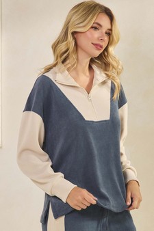 ETA 09/11/25 -  Women's Relaxed Fit Corduroy Two-Tone Quarter Zip Pullover style 3