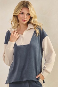 ETA 09/11/25 -  Women's Relaxed Fit Corduroy Two-Tone Quarter Zip Pullover style 4