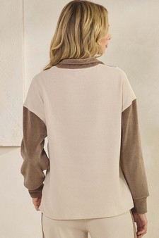 Women's Relaxed Fit Corduroy Two-Tone Quarter Zip Pullover style 2