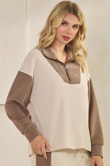Women's Relaxed Fit Corduroy Two-Tone Quarter Zip Pullover style 3