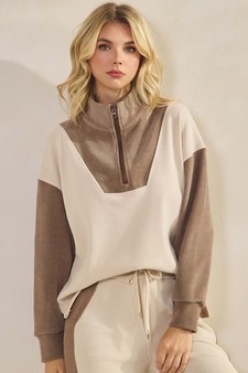 Women's Relaxed Fit Corduroy Two-Tone Quarter Zip Pullover style 4