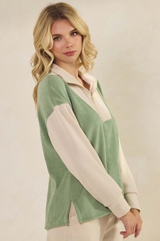 ETA 09/11/25 -  Women's Relaxed Fit Corduroy Two-Tone Quarter Zip Pullover style 3