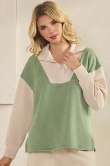 ETA 09/11/25 -  Women's Relaxed Fit Corduroy Two-Tone Quarter Zip Pullover style 4