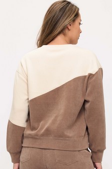 Women’s Asymmetrical Two Tone Corduroy Pullover Sweatshirt style 2