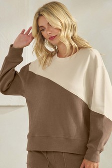 Women’s Asymmetrical Two Tone Corduroy Pullover Sweatshirt style 4