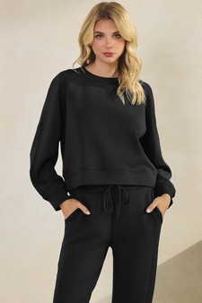 Women’s Solid Crewneck UltraComfy Short Top and Jogger Set style 4