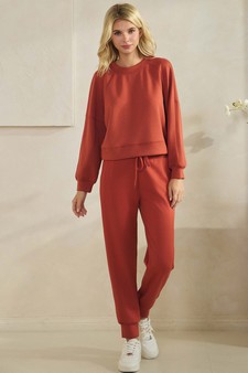 Women’s Solid Crewneck UltraComfy Short Top and Jogger Set style 5