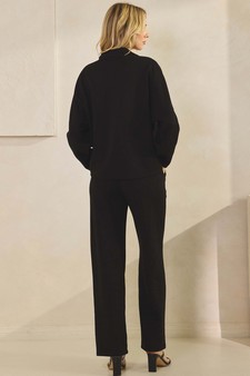 Women's Elegant Collared UltraComfy V-Neck Top and Wide-Leg Pants Set style 2