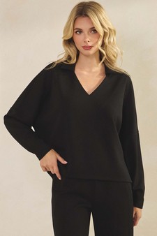 Women's Elegant Collared UltraComfy V-Neck Top and Wide-Leg Pants Set style 4