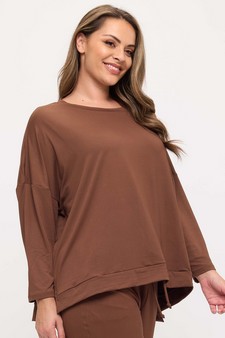 Women's Peach Skin Long Sleeve Relaxed Fit Top style 3