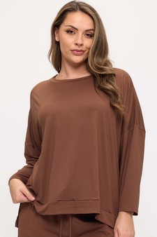 Women's Peach Skin Long Sleeve Relaxed Fit Top style 4