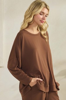 Women's Peach Skin Long Sleeve Relaxed Fit Top style 3