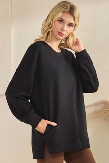 ETA 11/11/25 - Women's Soft Cotton Modal Long Sleeve Crew Top with Pockets