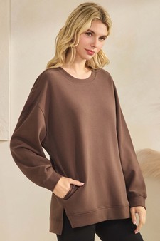 ETA 10/30/25 - Women's Soft Cotton Modal Long Sleeve Crew Top with Pockets style 3