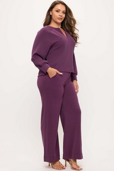 ETA 09/11/25 - Women's Sofie Soft Split Neck Top & Wide Leg Pants Set style 3