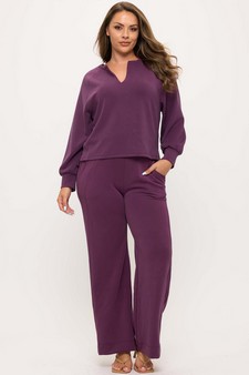 ETA 09/11/25 - Women's Sofie Soft Split Neck Top & Wide Leg Pants Set style 5