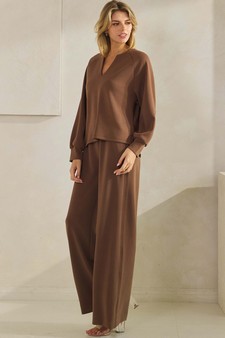 ETA 09/11/25 - Women's Sofie Soft Split Neck Top & Wide Leg Pants Set style 3