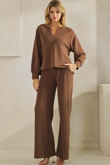 ETA 09/11/25 - Women's Sofie Soft Split Neck Top & Wide Leg Pants Set style 5