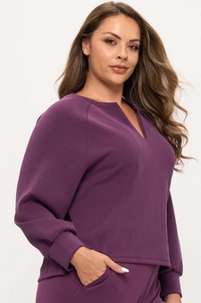 Women's Sofie Soft Split Neck Raglan Long Sleeve Oversized Top style 3