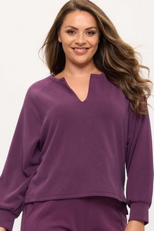 Women's Sofie Soft Split Neck Raglan Long Sleeve Oversized Top style 4