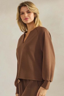 Women's Sofie Soft Split Neck Raglan Long Sleeve Oversized Top style 3