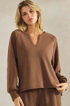 Women's Sofie Soft Split Neck Raglan Long Sleeve Oversized Top style 4