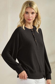 Women's Soft Form Ribbed Henley Long Sleeve Top style 3