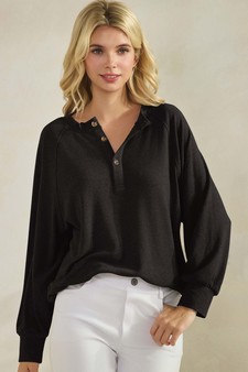 Women's Soft Form Ribbed Henley Long Sleeve Top style 4