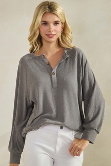 ETA 12/11/25 - Women's Soft Form Ribbed Henley Long Sleeve Top (XL only) style 4