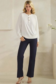 Women's Soft Form Ribbed Henley Long Sleeve Top (XL Only) style 5