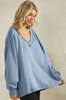 Women's Soft Flow Fleece Loose Fit V-Neck Sweatshirt style 3