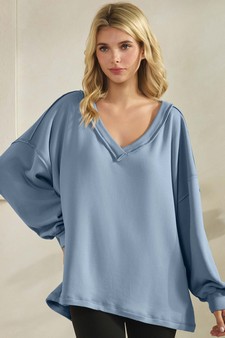 Women's Soft Flow Fleece Loose Fit V-Neck Sweatshirt style 4