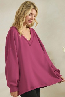 Women's Soft Flow Fleece Loose Fit V-Neck Sweatshirt style 3