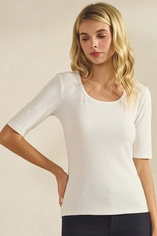 Women's Pure Comfort Modern Mid Sleeve Ribbed Fitted Top