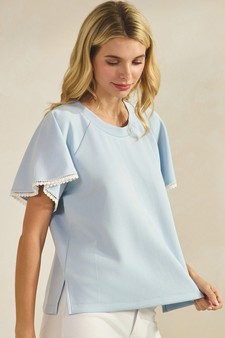 Thin Modal Scuba Scalloped Edge Trim Short Sleeve Top style 3