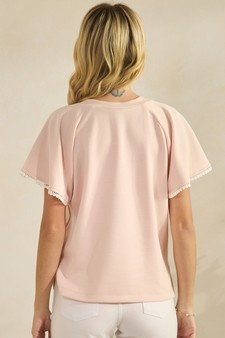 Thin Modal Scuba Scalloped Edge Trim Short Sleeve Top style 2