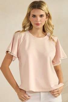 Thin Modal Scuba Scalloped Edge Trim Short Sleeve Top style 4