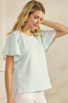Thin Modal Scuba Scalloped Edge Trim Short Sleeve Top style 3