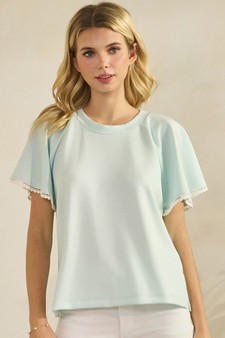 Thin Modal Scuba Scalloped Edge Trim Short Sleeve Top style 4
