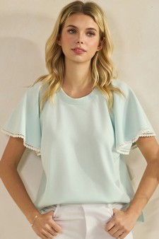 Thin Modal Scuba Scalloped Edge Trim Short Sleeve Top