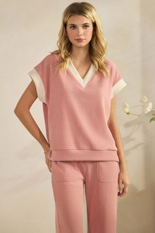Corduroy Modal Short Sleeve Top and Cropped Pant Set style 4
