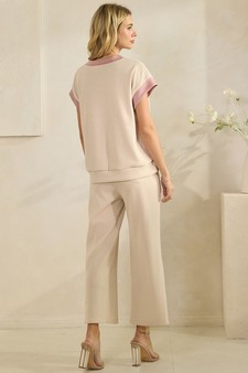 Corduroy Modal Short Sleeve Top and Cropped Pant Set style 2