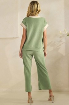 Corduroy Modal Short Sleeve Top and Cropped Pant Set style 2