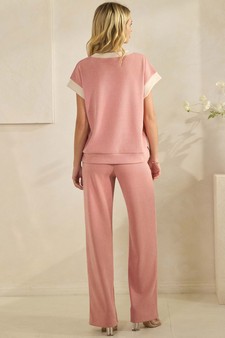 Corduroy Modal Short Sleeve Top and Cropped Pant Set style 2