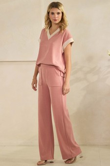 Corduroy Modal Short Sleeve Top and Cropped Pant Set style 3