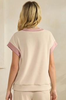 Soft Corduroy V Neck Two Tone Top style 2