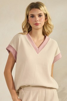 Soft Corduroy V Neck Two Tone Top style 4