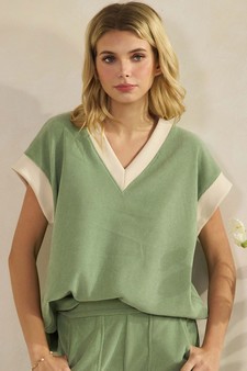 Soft Corduroy V Neck Two Tone Top style 4