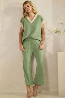 Soft Corduroy V Neck Two Tone Top style 5